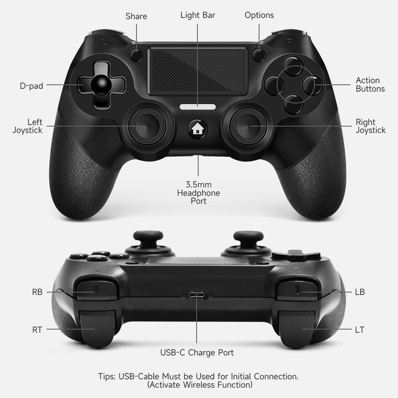 AceGamer جهاز تحكم لاسلكي مزدوج لجهاز P4، مع قبضة غير قابلة للانزلاق من الجانبين وكابل USB-C 2! (أسود منتصف الليل * 2) - Image 2